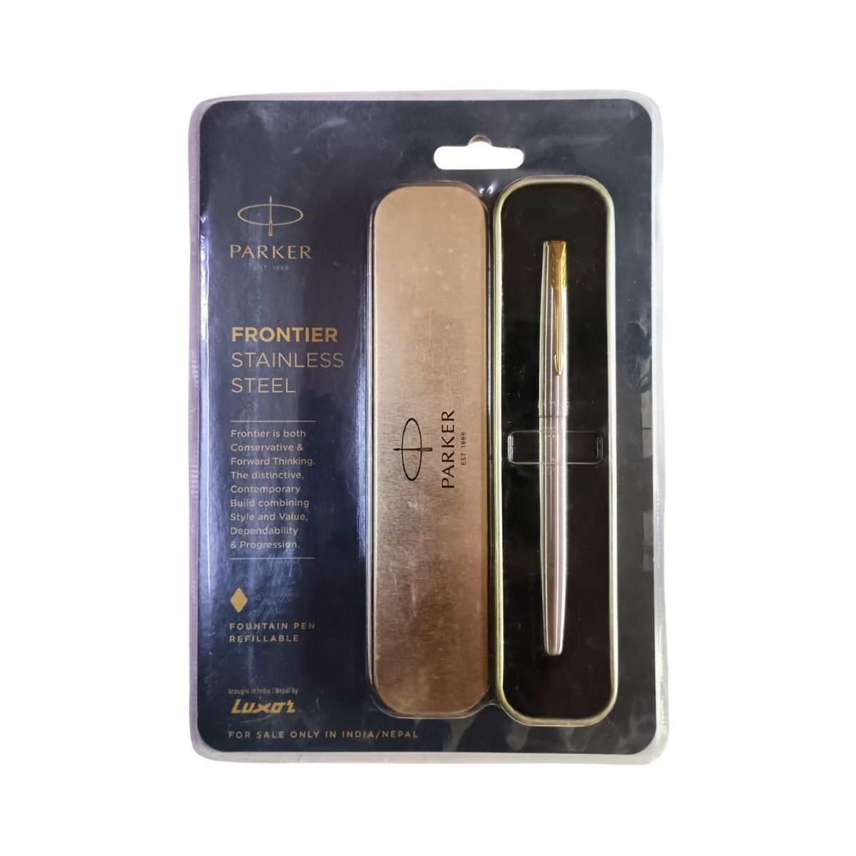 Parker Frontier Stainless Steel Fountain Pen - Fine Gold Nib