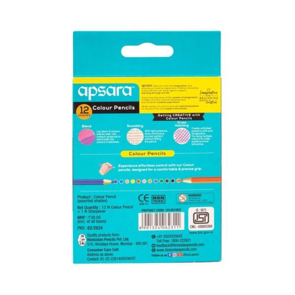Apsara Colour Pencils 12 Shades - Back Side