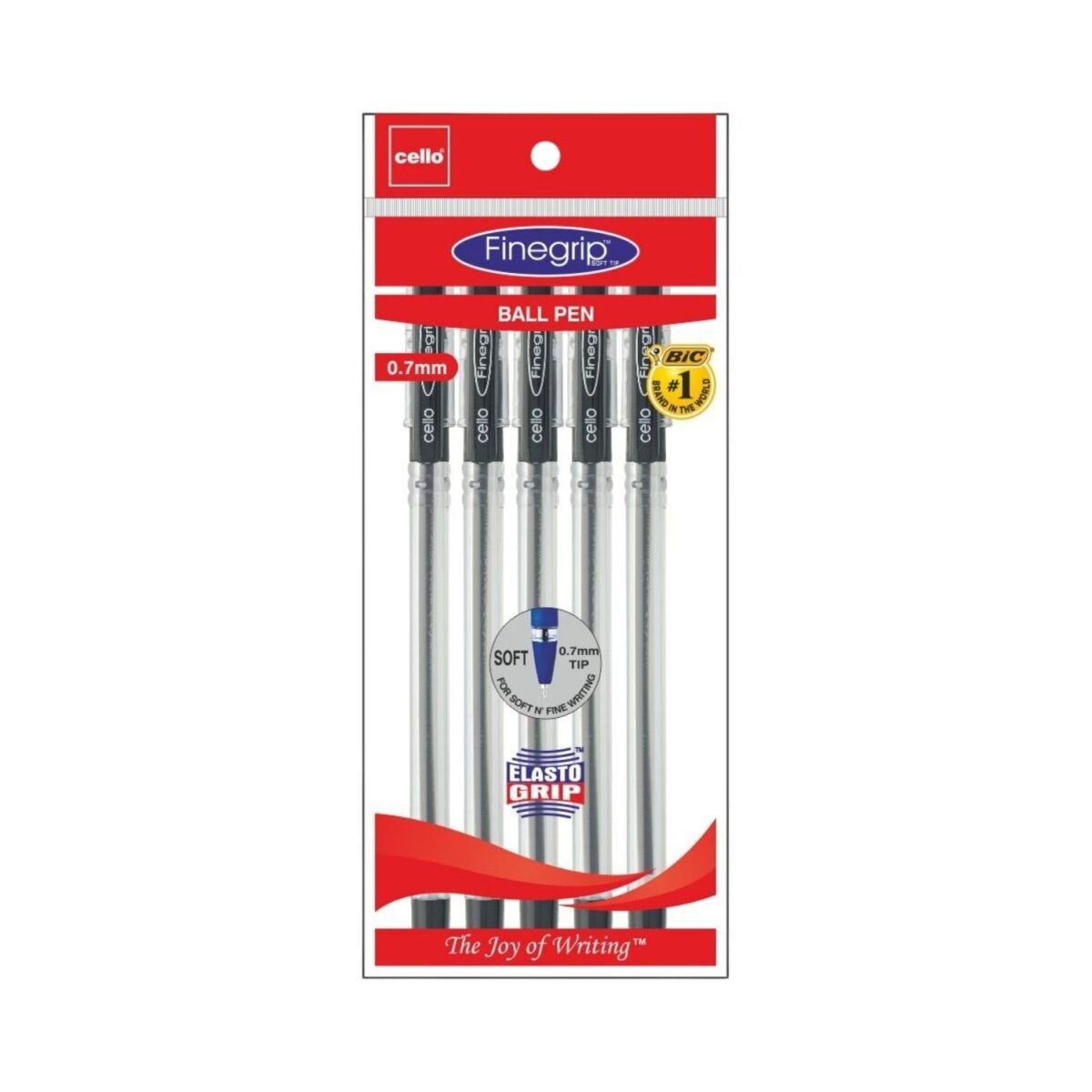 Cello Finegrip Ball Pen 0.7mm Black - Pack of 5