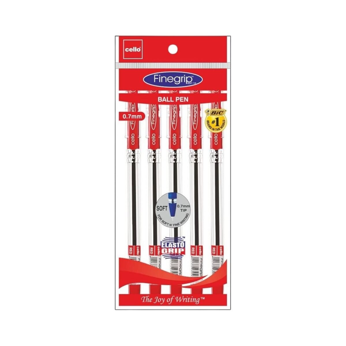Cello Finegrip Ball Pen 0.7mm Red - Pack of 5