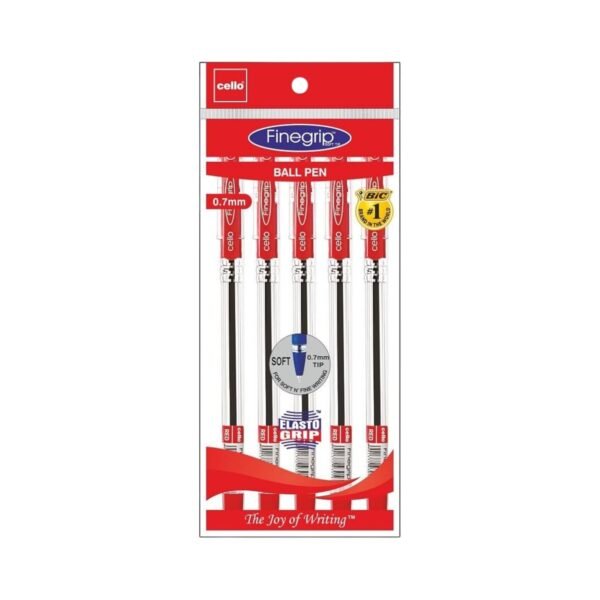 Cello Finegrip Ball Pen 0.7mm Red - Pack of 5