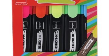 Cello Highlighter Pack of 5 - Multicolor, Chisel Tip