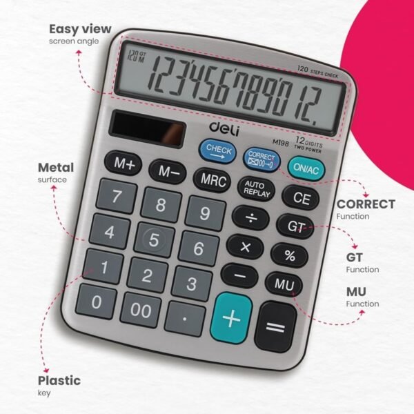 Deli M19811 Metal Calculator - 12 Digit, 120 Steps