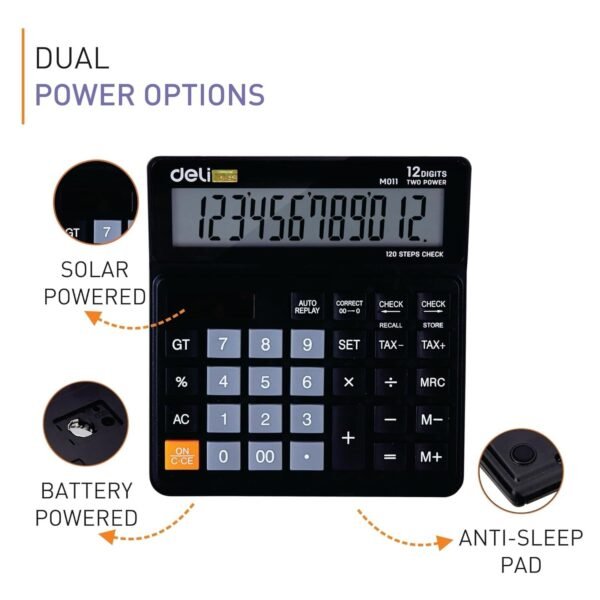 Deli WM01120 12-Digit Calculator - Tax, Dual Power