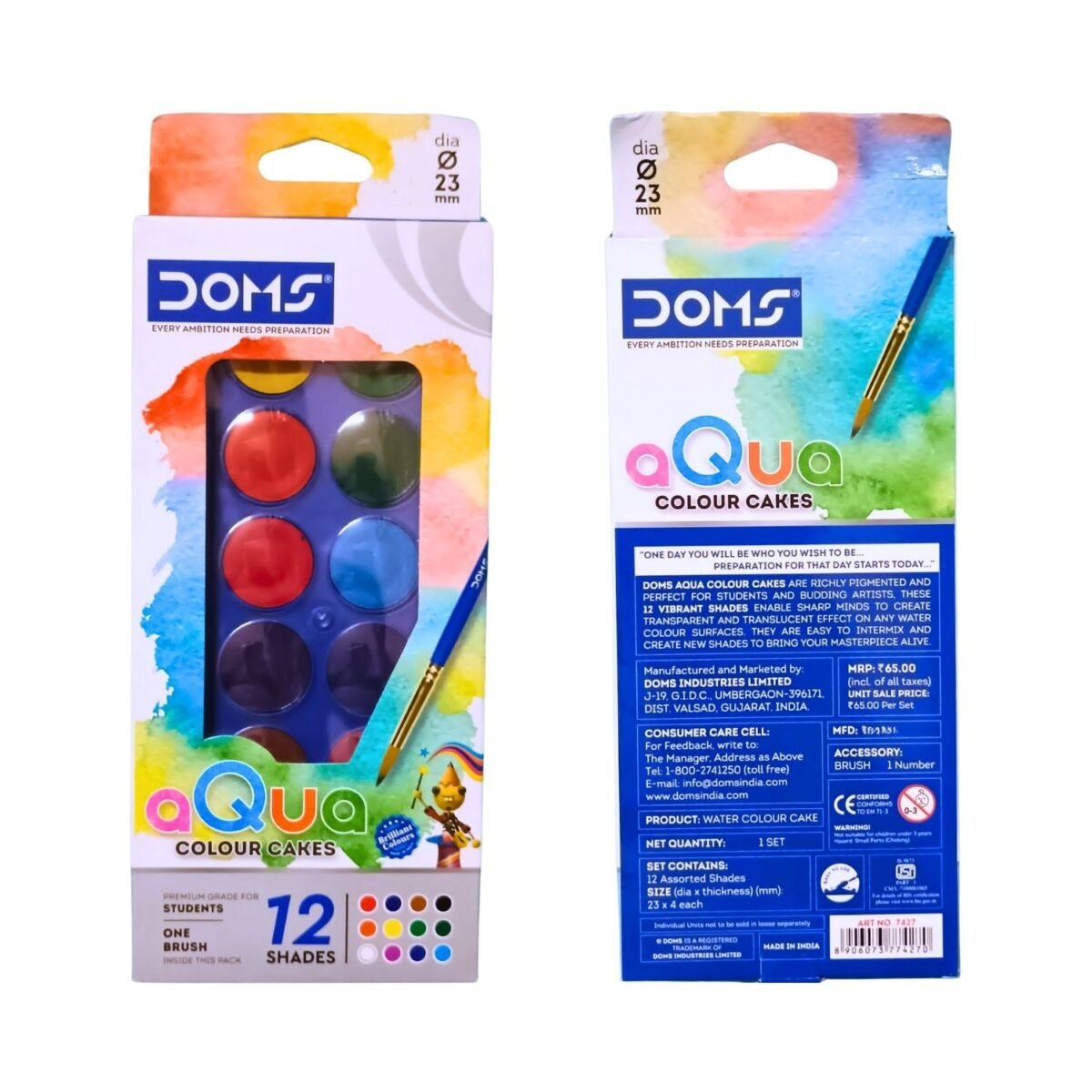 Doms Aqua Colour Cakes 12 Shades 23mm dia
